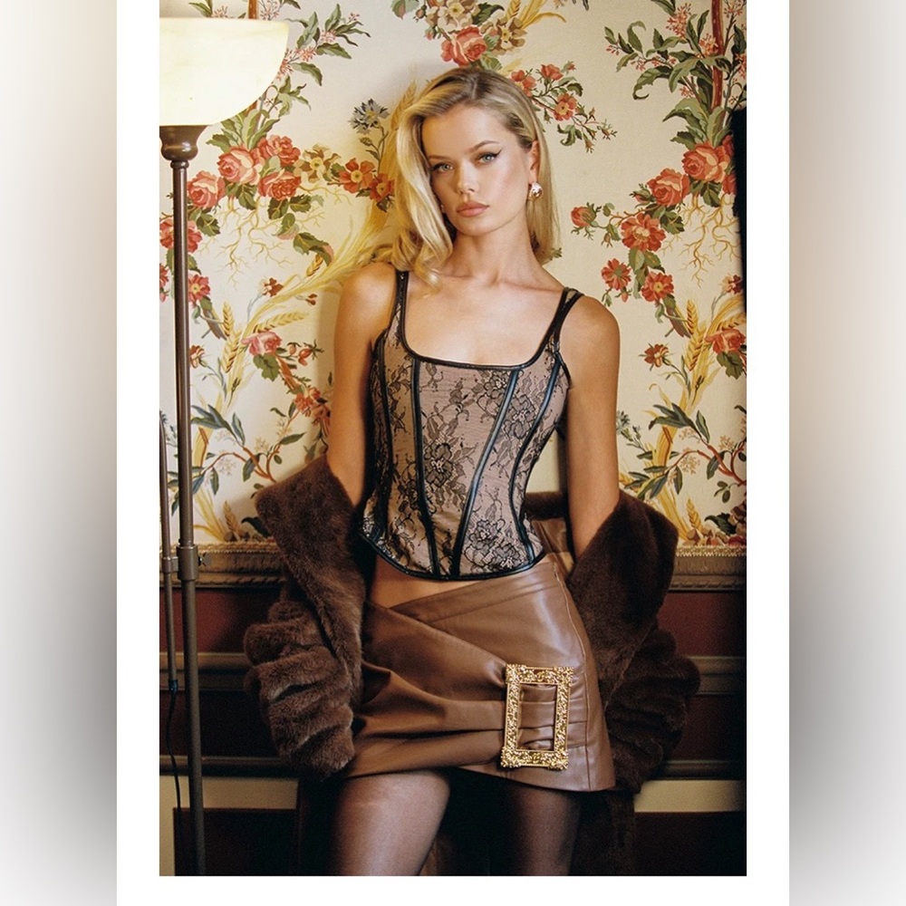 Nana Jacqueline Black Lace Corset Top & Faux Leather Mini Skirt